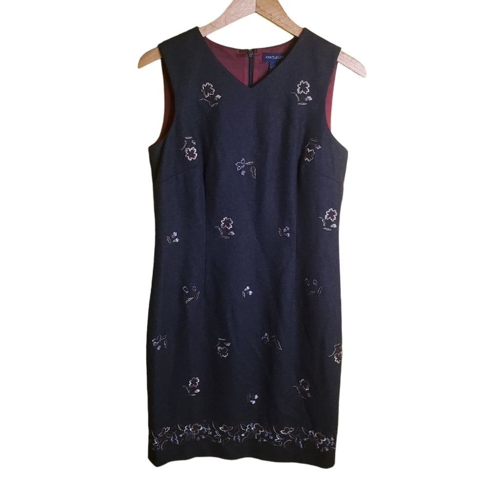 Vintage Ann Taylor Embroidered Wool Dress Size 8